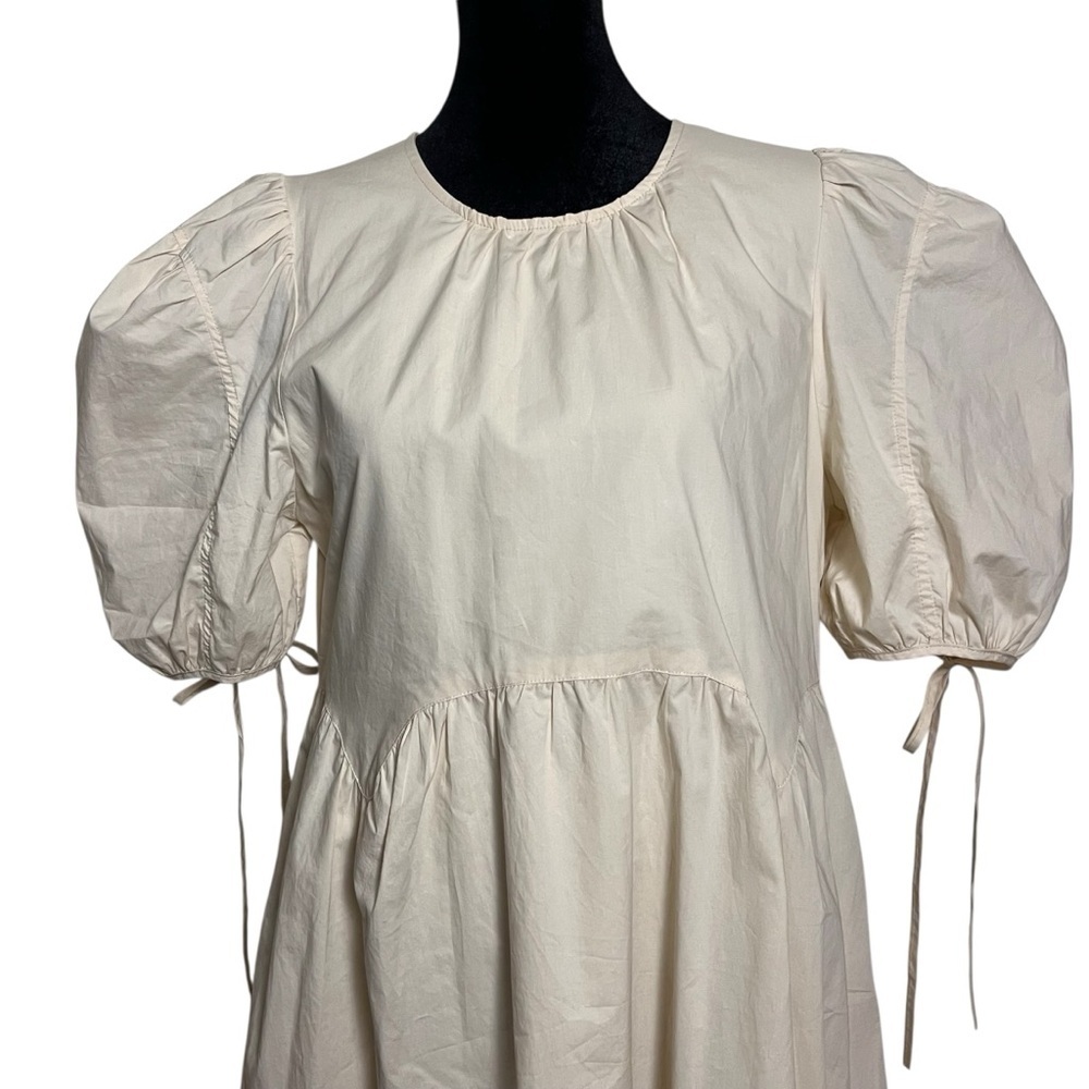 NWOT En Saison Poplin Cream Cotton Puff Sleeve Midi Dress Natural – Size Small - Picture 9 of 11